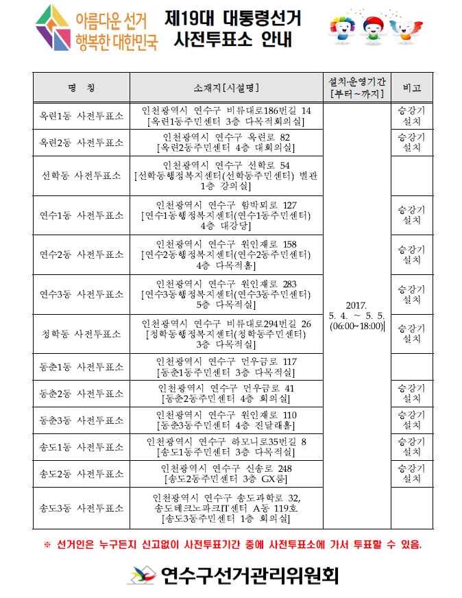연수구 사전투표소 안내